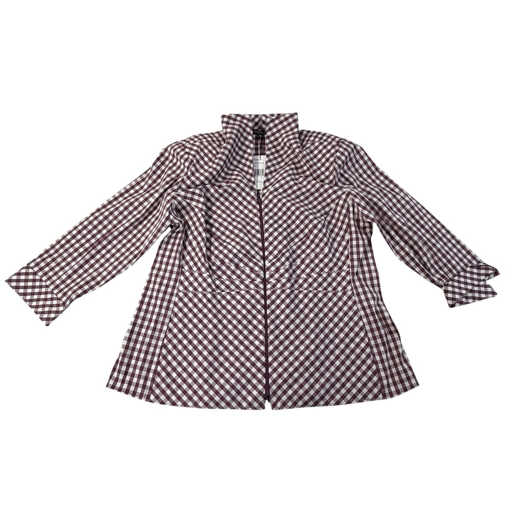 Lafayette 148 New York Wisteria Gingham Zip Front Shirt Jacket 16W NWT